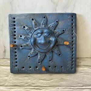 Blue Celestial Sun Ceramic/Clay Perpetual Hand Made Calendar Signed